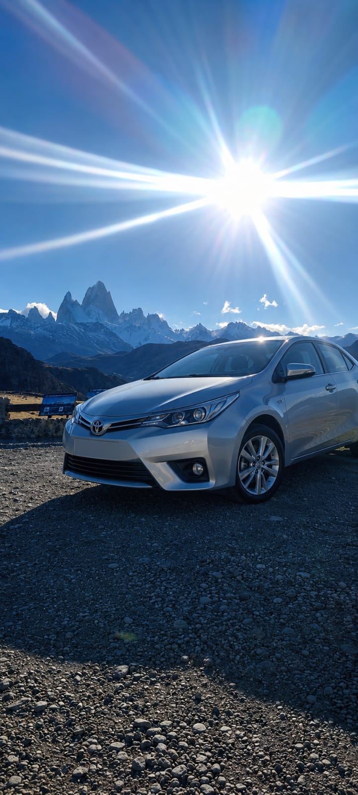 Vista frontal de un automóvil Toyota en la Patagonia